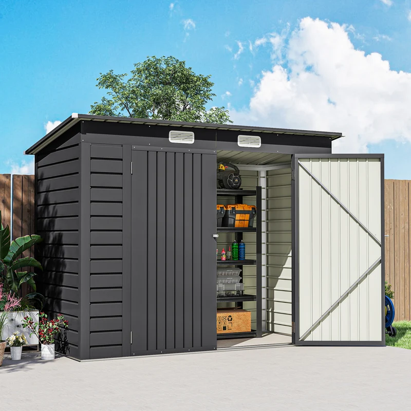 Outsunny Caseta De Jardín Exterior 2,7m² 249x121x183 Cm Con Doble Puerta Gris