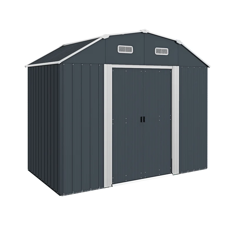 Outsunny Cobertizo De Jardín Exterior 2,7 M² 238x132x198,5 Cm Con Base Gris