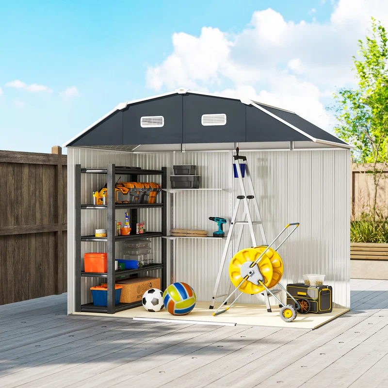 Outsunny Cobertizo De Jardín Exterior 2,7 M² 238x132x198,5 Cm Con Base Gris