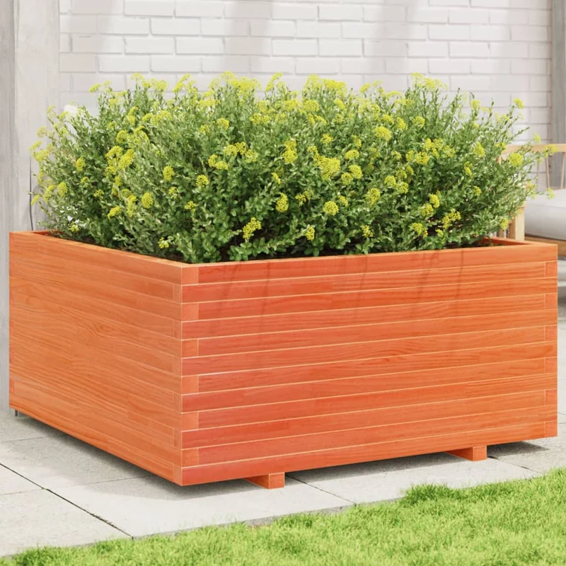 Jardinera Madera Maciza De Pino Marrón Cera 100x100x49,5 Cm