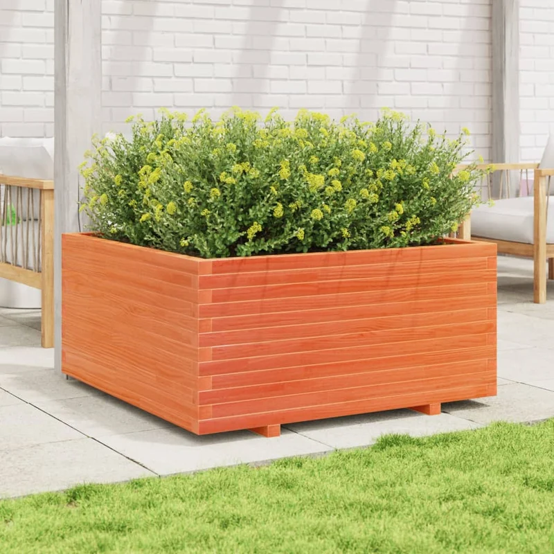Jardinera Madera Maciza De Pino Marrón Cera 100x100x49,5 Cm