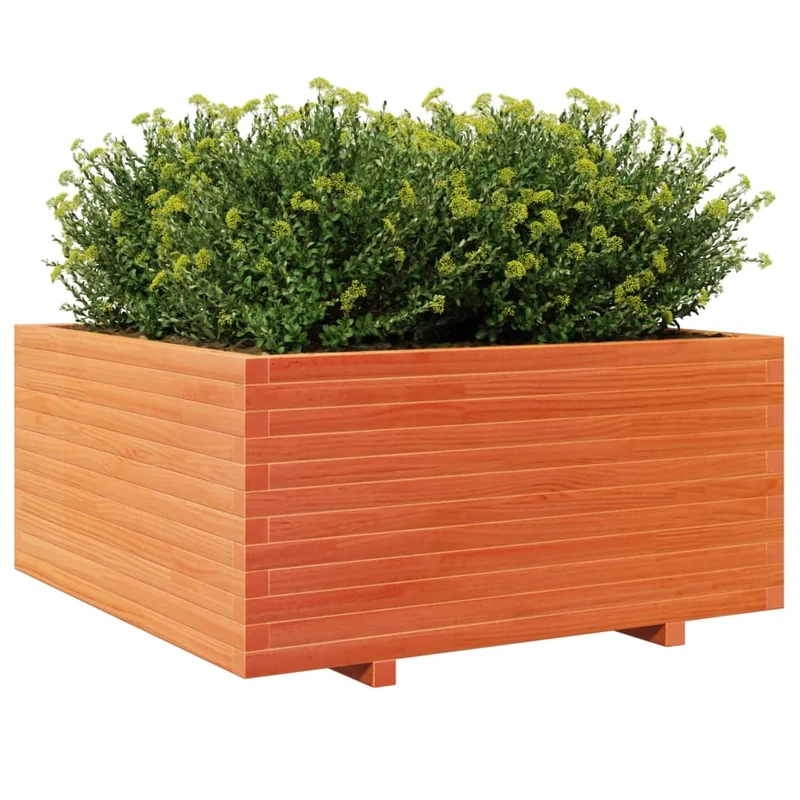 Jardinera Madera Maciza De Pino Marrón Cera 100x100x49,5 Cm