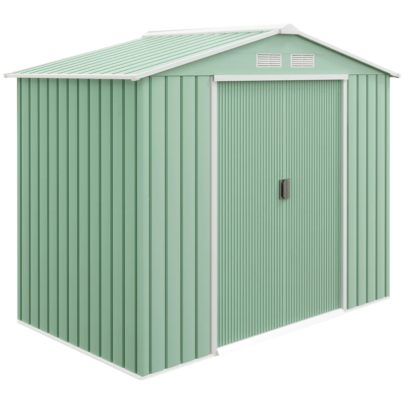 Outsunny Caseta De Jardín 213x130x185 Cm Con 2 Puertas Correderas Y 4 Ventanas