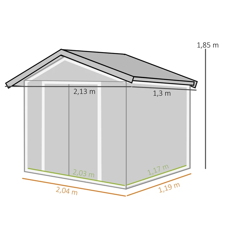 Outsunny Caseta De Jardín 213x130x185 Cm Con 2 Puertas Correderas Y 4 Ventanas