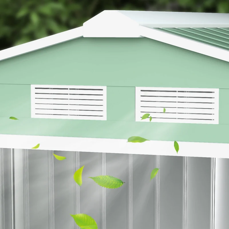 Outsunny Caseta De Jardín 213x130x185 Cm Con 2 Puertas Correderas Y 4 Ventanas