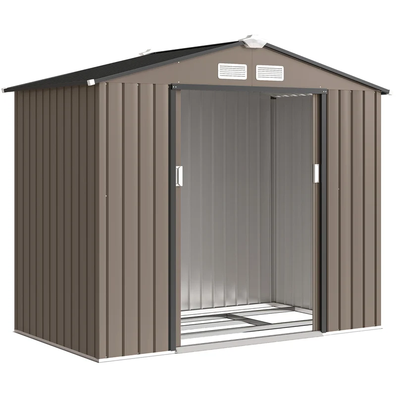 Outsunny Cobertizo De Jardín Base Sin Suelo 213x130x185 Cm Con 2 Puertas Marrón