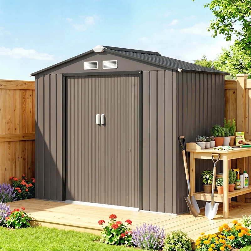 Outsunny Cobertizo De Jardín Base Sin Suelo 213x130x185 Cm Con 2 Puertas Marrón