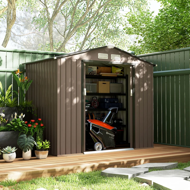 Outsunny Cobertizo De Jardín Base Sin Suelo 213x130x185 Cm Con 2 Puertas Marrón