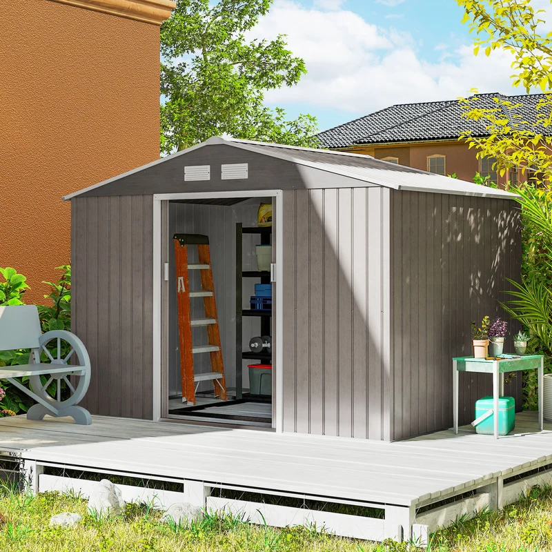 Outsunny Caseta De Jardín Exterior 4,9 M² 277x195x192 Cm Con Puerta Corredera