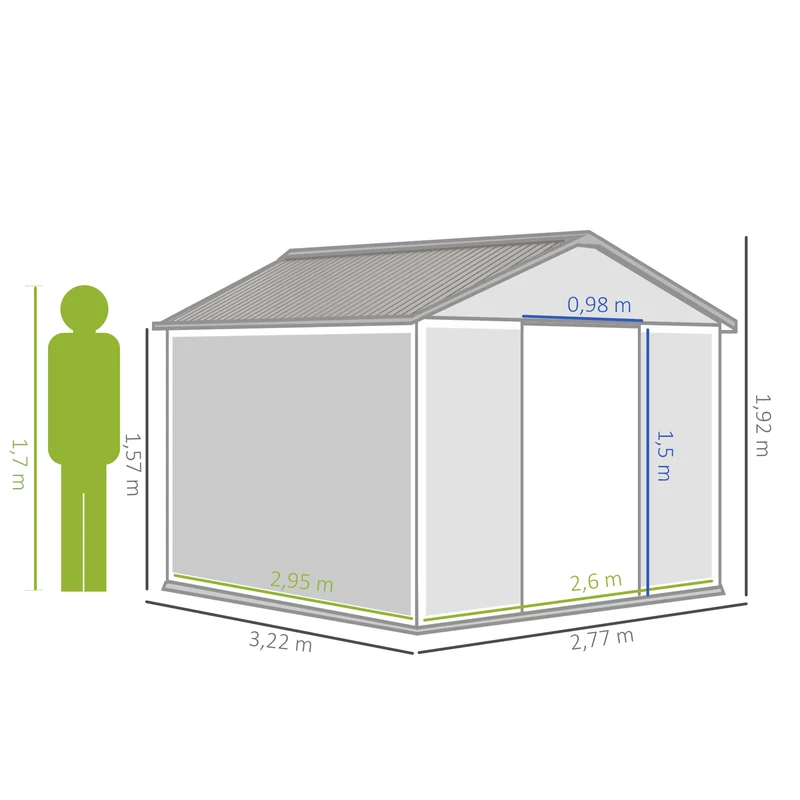 Outsunny Caseta De Jardín Exterior 4,9 M² 277x195x192 Cm Con Puerta Corredera