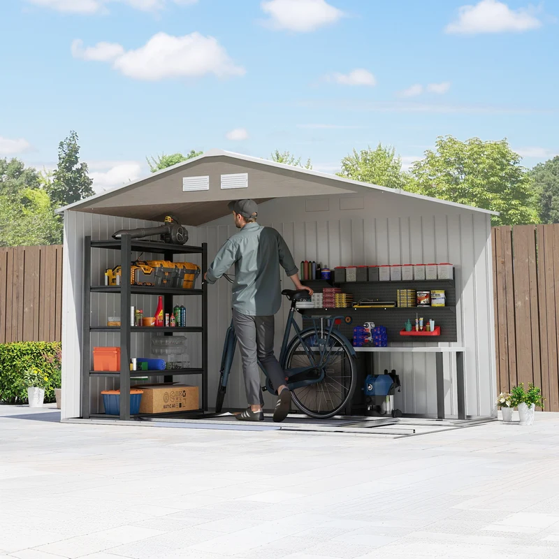 Outsunny Caseta De Jardín Exterior 4,9 M² 277x195x192 Cm Con Puerta Corredera