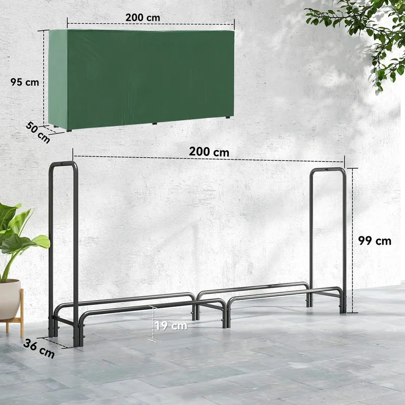 Outsunny Soporte Para Leña Con Cubierta Estante 200x36x99cm Verde Oscuro Y Negro