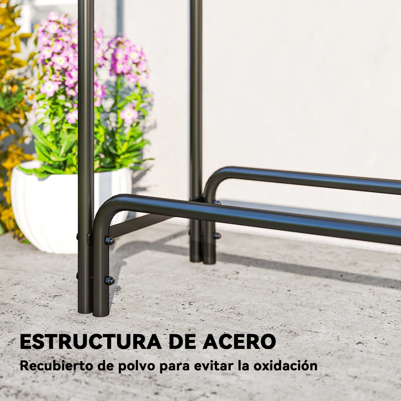 Outsunny Soporte Para Leña Con Cubierta Estante 200x36x99cm Verde Oscuro Y Negro