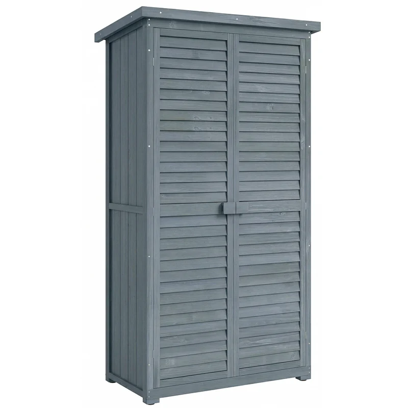 Outsunny Cobertizo De Madera 0,31 M² Con 2 Puertas Y 2 Estantes Gris