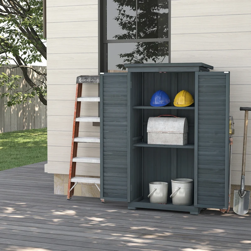 Outsunny Cobertizo De Madera 0,31 M² Con 2 Puertas Y 2 Estantes Gris