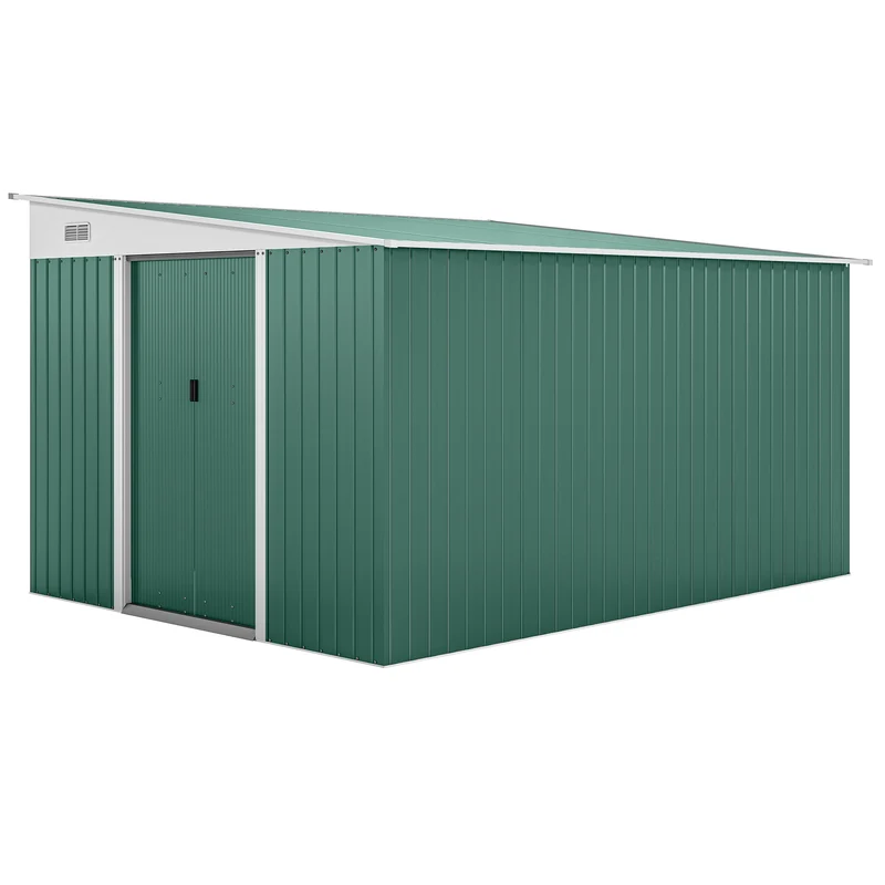 Outsunny Cobertizo De Jardín Exterior 8,9 M² 280x345x201 Cm Con 2 Puertas Verde