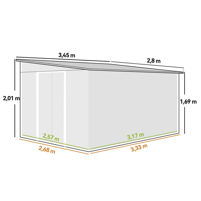 Outsunny Cobertizo De Jardín Exterior 8,9 M² 280x345x201 Cm Con 2 Puertas Verde