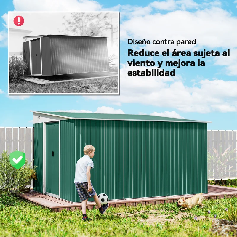 Outsunny Cobertizo De Jardín Exterior 8,9 M² 280x345x201 Cm Con 2 Puertas Verde