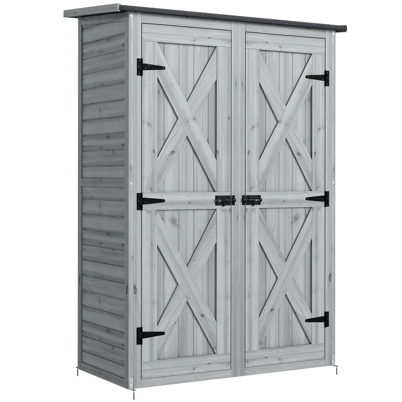 Outsunny Caseta De Jardín De Madera 115x53x156 Cm Con 2 Estantes Y 2 Puertas