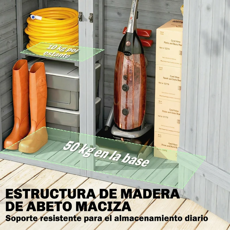 Outsunny Caseta De Jardín De Madera 115x53x156 Cm Con 2 Estantes Y 2 Puertas