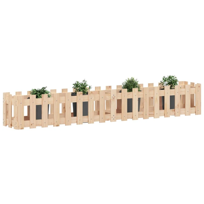 Arriate Elevado Jardín Con Valla Madera Maciza Pino 200x30x30cm