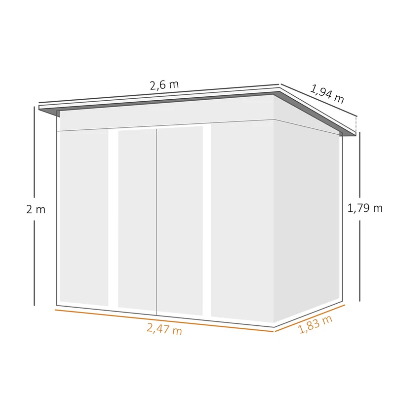 Outsunny Cobertizo De Jardín Exterior 4,5 M² 260x194x200 Cm Con 2 Puertas