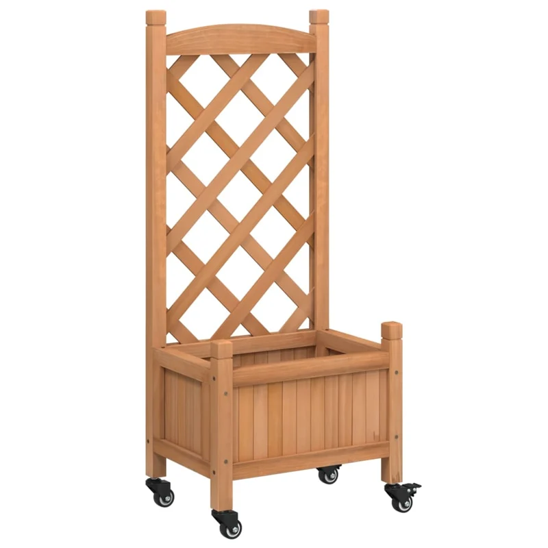 Jardinera Con Enrejado Y Ruedas Madera Maciza De Abeto Marrón