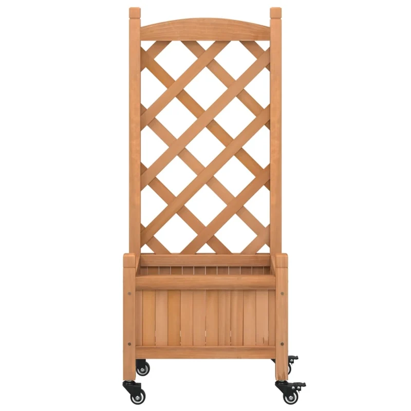 Jardinera Con Enrejado Y Ruedas Madera Maciza De Abeto Marrón