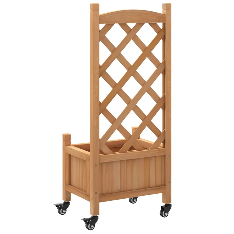 Jardinera Con Enrejado Y Ruedas Madera Maciza De Abeto Marrón