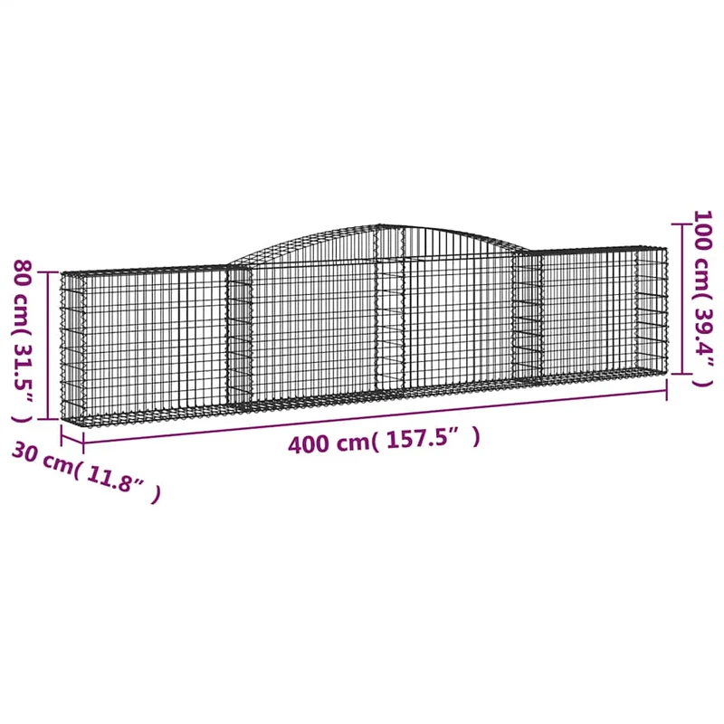 Cestas De Gaviones 6 Uds Forma De Arco Hierro 400x30x80/100 Cm