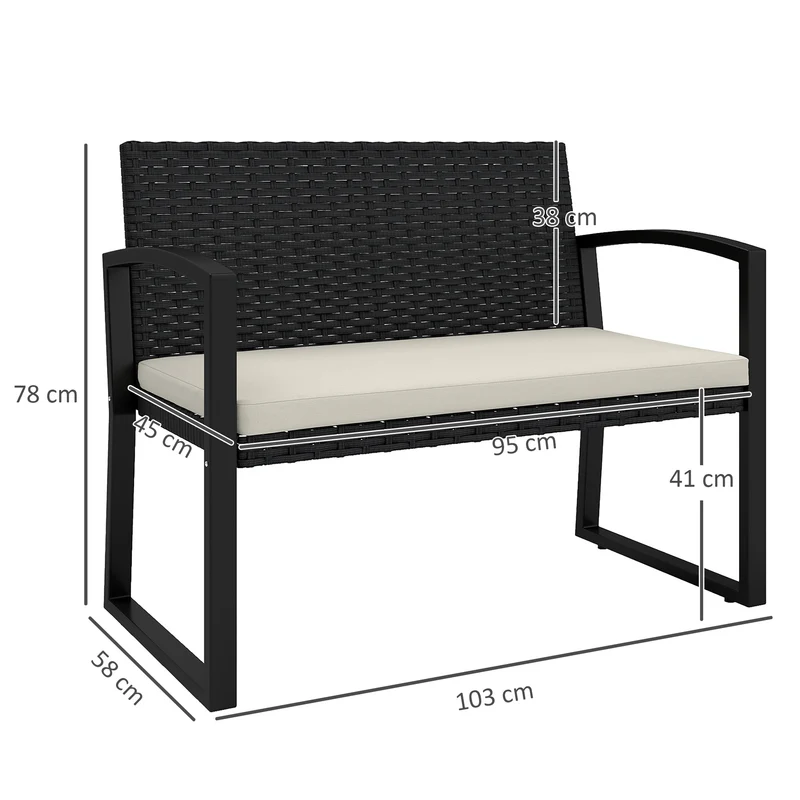 Outsunny Banco De Jardín De Ratán Sintético De 2 Plazas 103x58x78 Cm Negro Beige