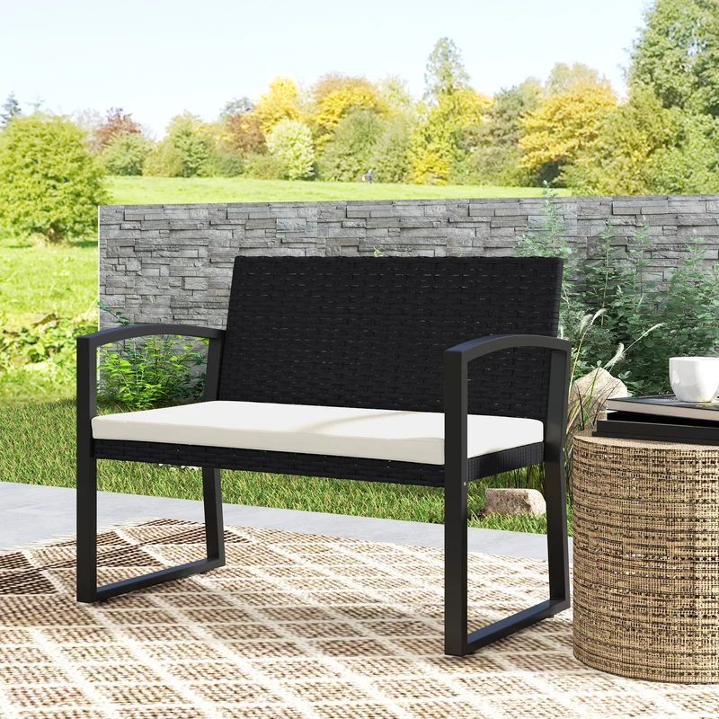 Outsunny Banco De Jardín De Ratán Sintético De 2 Plazas 103x58x78 Cm Negro Beige