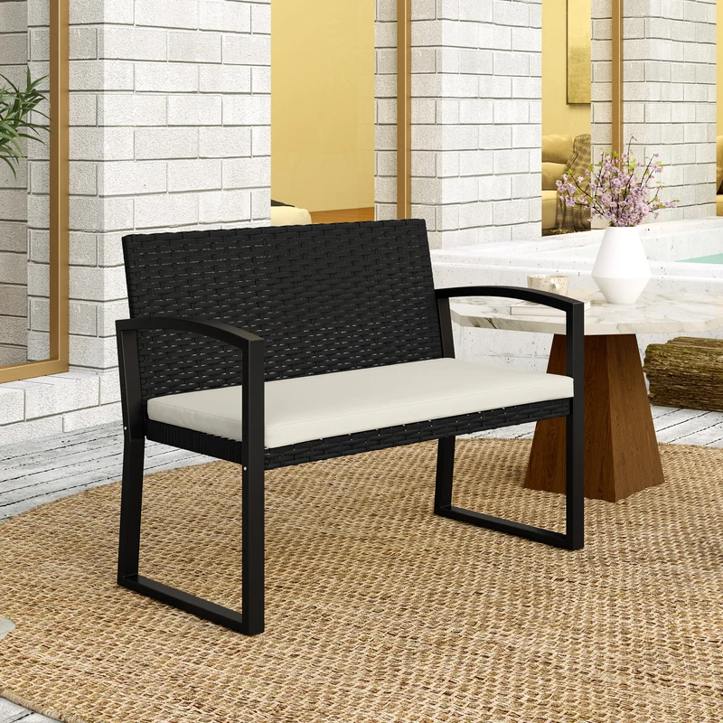 Outsunny Banco De Jardín De Ratán Sintético De 2 Plazas 103x58x78 Cm Negro Beige