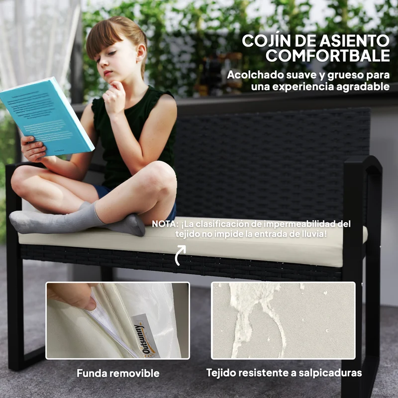 Outsunny Banco De Jardín De Ratán Sintético De 2 Plazas 103x58x78 Cm Negro Beige