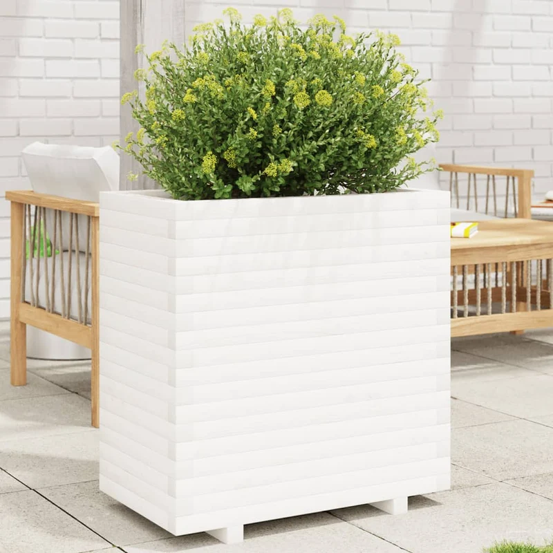 Jardinera Madera Maciza De Pino Blanco 70x40x72,5 Cm