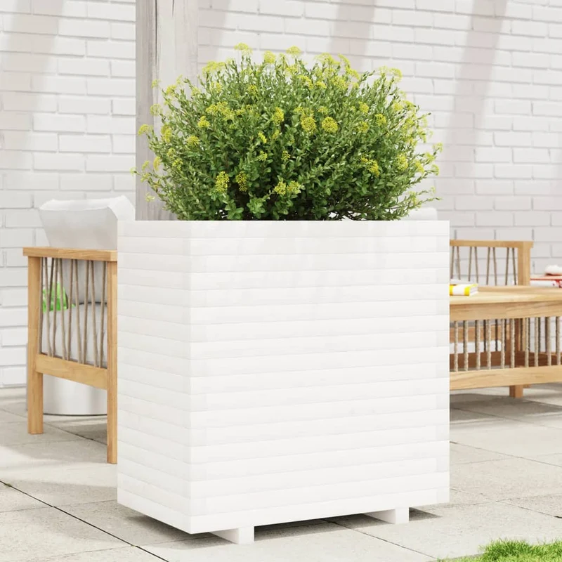 Jardinera Madera Maciza De Pino Blanco 70x40x72,5 Cm