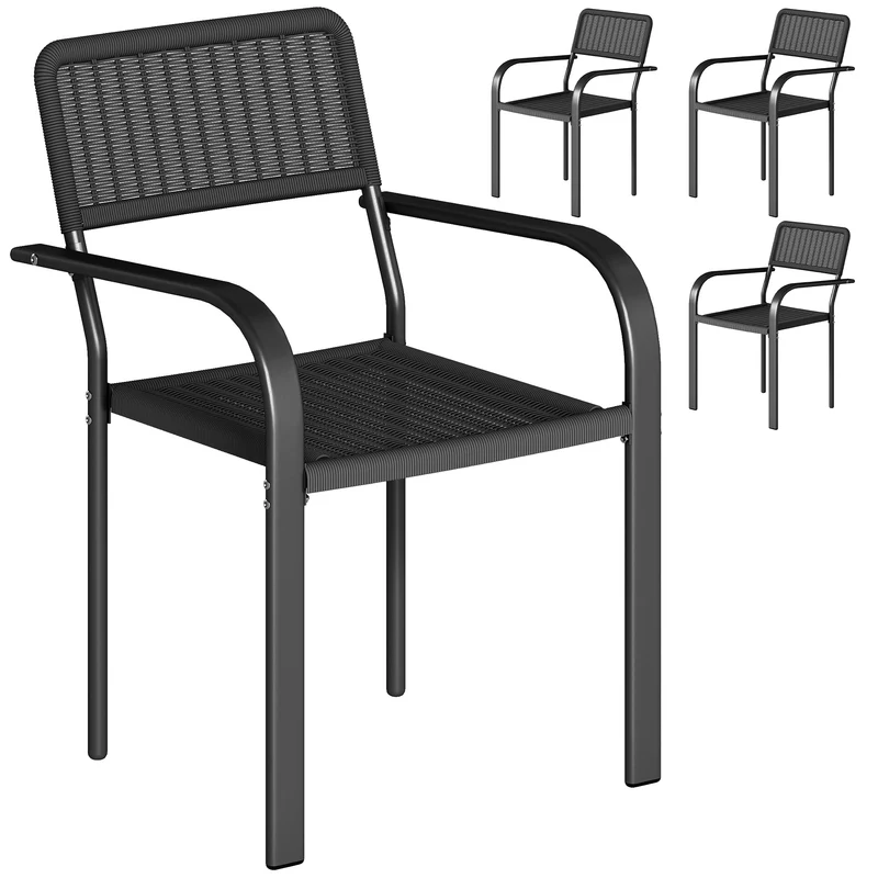 Outsunny Juego De 4 Sillas De Jardín Exterior Apilables 55x60x83 Cm Negro