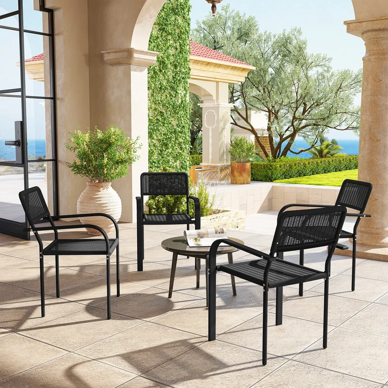 Outsunny Juego De 4 Sillas De Jardín Exterior Apilables 55x60x83 Cm Negro