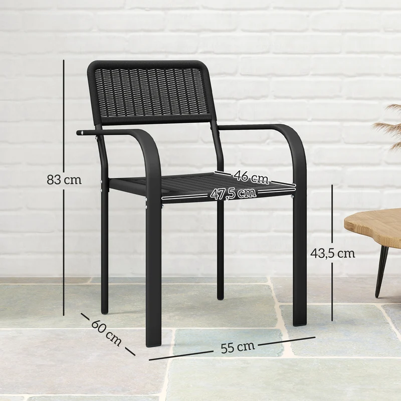 Outsunny Juego De 4 Sillas De Jardín Exterior Apilables 55x60x83 Cm Negro