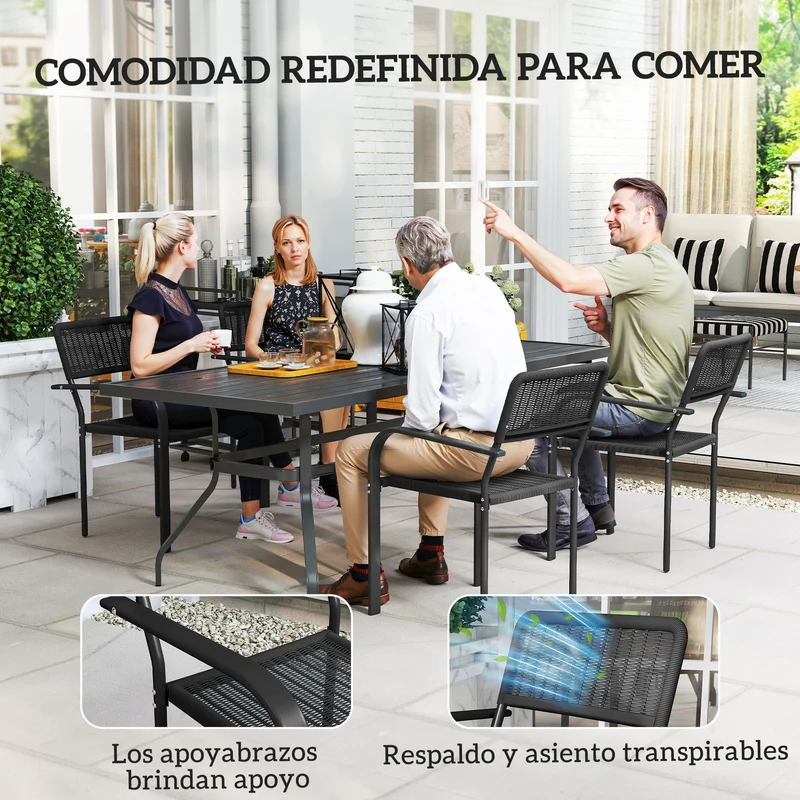Outsunny Juego De 4 Sillas De Jardín Exterior Apilables 55x60x83 Cm Negro