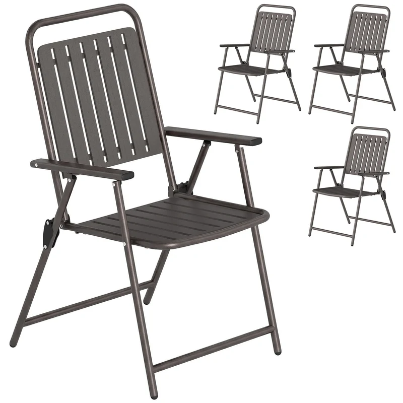 Outsunny Juego De 4 Sillas De Jardín Exterior Plegables 55x63x93 Cm Marrón