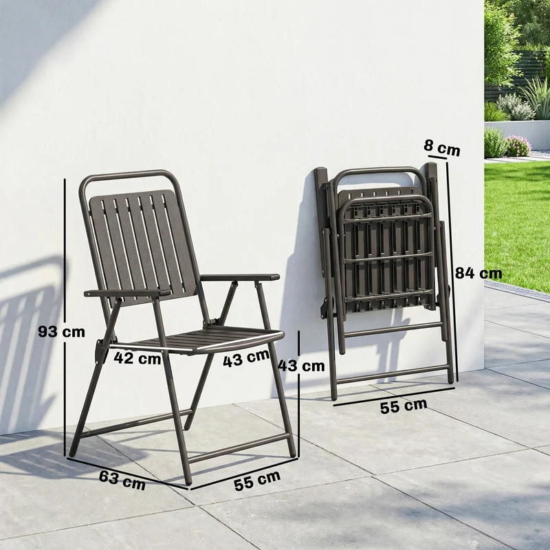 Outsunny Juego De 4 Sillas De Jardín Exterior Plegables 55x63x93 Cm Marrón