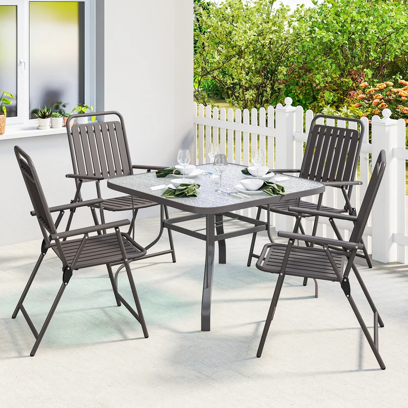 Outsunny Juego De 4 Sillas De Jardín Exterior Plegables 55x63x93 Cm Marrón