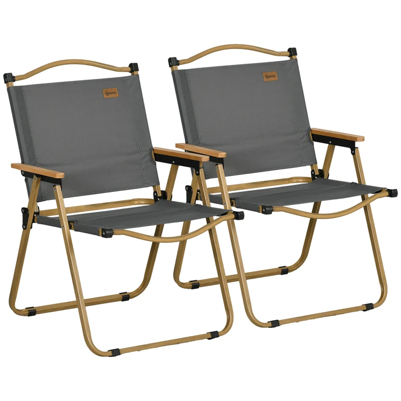 Outsunny Pack De 2 Sillas Plegable De Camping Con Reposabrazos Gris Oscuro