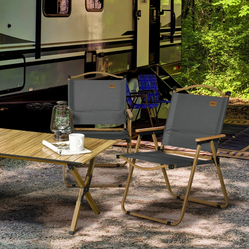 Outsunny Pack De 2 Sillas Plegable De Camping Con Reposabrazos Gris Oscuro
