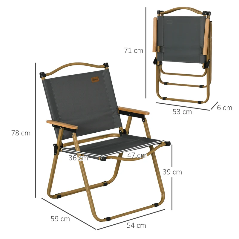 Outsunny Pack De 2 Sillas Plegable De Camping Con Reposabrazos Gris Oscuro