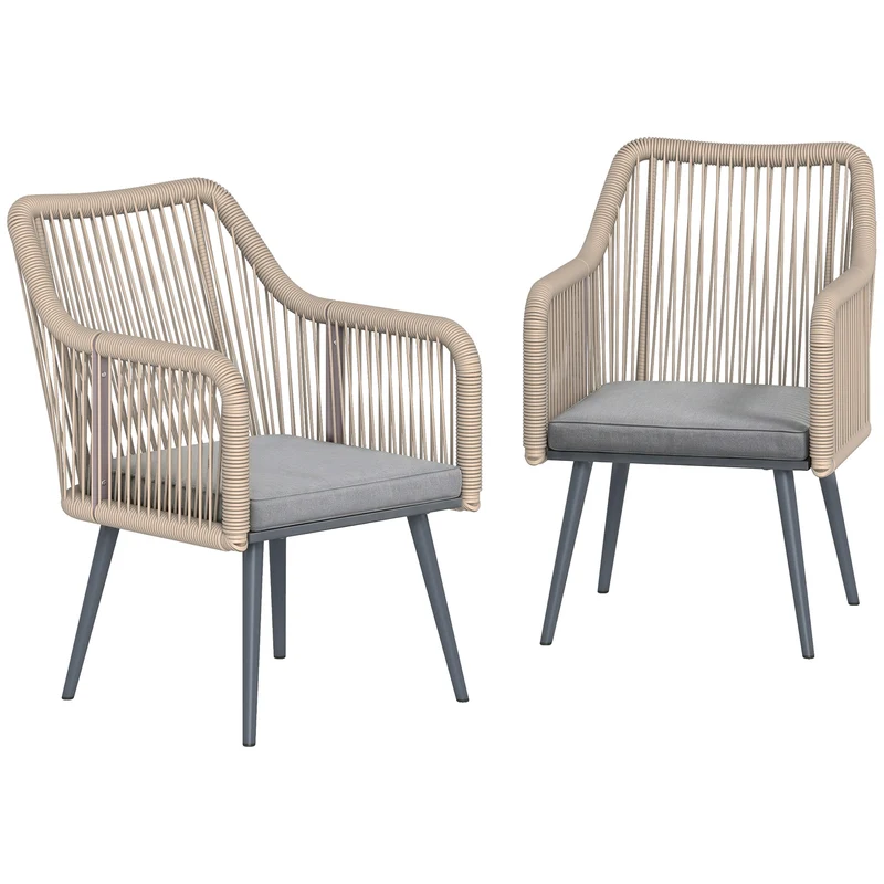 Outsunny Juego De 2 Sillas De Jardín Exterior De Ratán 54x65x80 Cm Gris
