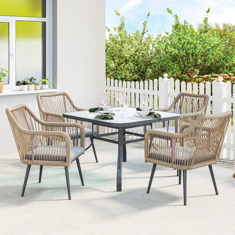 Outsunny Juego De 2 Sillas De Jardín Exterior De Ratán 54x65x80 Cm Gris