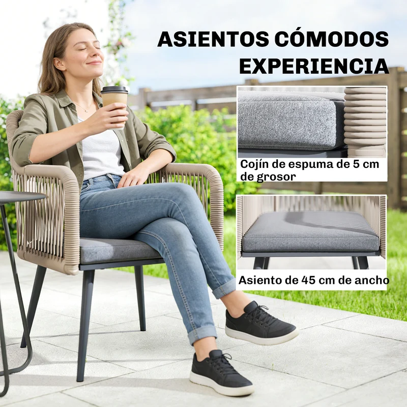 Outsunny Juego De 2 Sillas De Jardín Exterior De Ratán 54x65x80 Cm Gris