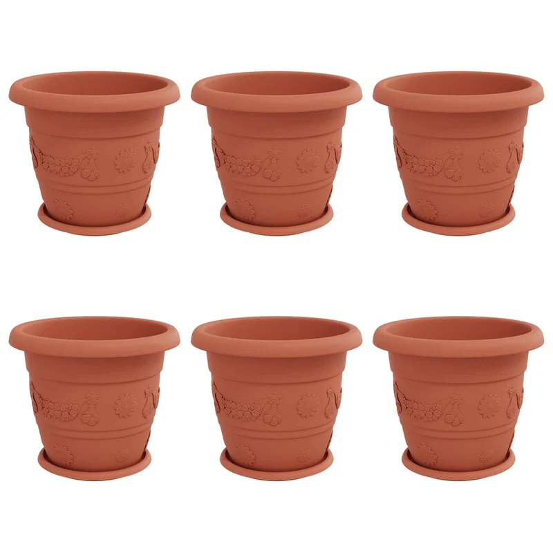 Macetas 6 Uds. Rojo Ladrillo Ø 34 X 28 Cm Plástico